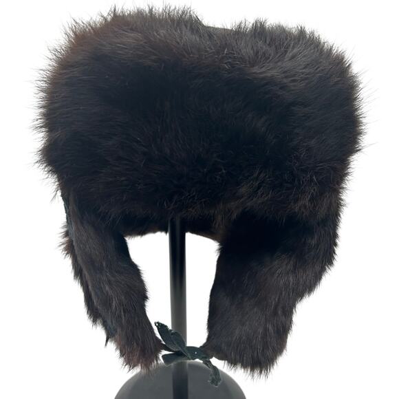 Vintage USSR Soviet Ushanka Genuine Fur Ear Flap Trapper Hat Quilted Size 54.5